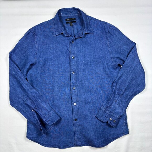 Banana Republic Standard Fit Blue 100% Linen Long Sleeve Button Shirt Mens Med - Picture 1 of 4